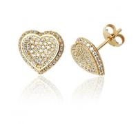 Silver & Co Heart Pave Set CZ Stud Earrings SEG0062Y - Elegant - Sterling Silver / Gold Plated