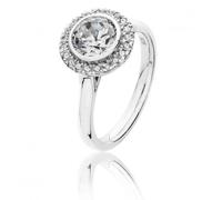 Silver & Co Large Bezel Set Round Halo Style Cubic Zirconia Ring - Size L - Sterling Silver / Rhodium Plated