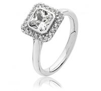 Silver & Co Large Bezel Set Square Halo Style Cubic Zirconia - Size K - Sterling Silver / Rhodium Plated