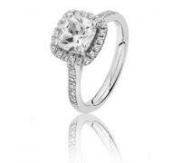 Silver & Co Large Claw Set Cushion Halo Style Cubic Zirconia - Size M - Sterling Silver / Rhodium Plated