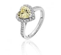 Silver & Co Large Claw Set Heart Shape Halo Style Cubic Zirconia - Size S - Sterling Silver / Rhodium Plated