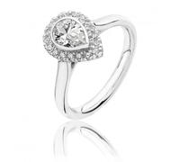 Silver & Co Large Claw Set Pear Shape Halo Style Cubic Zirconia - Size J - Sterling Silver / Rhodium Plated