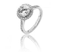 Silver & Co Large Claw Set Round Halo Style Cubic Zirconia Ring - Size P - Sterling Silver / Rhodium Plated
