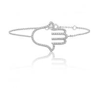 Silver & Co Large Fine Open Hamsa Cubic Zirconia Bracelet - Sterling Silver / Rhodium Plated