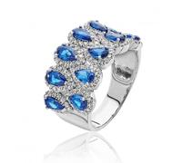 Silver & Co Multi Halo Pear Shape Blue White Cubic Zirconia Ring - Size P - Sterling Silver / Rhodium Plated