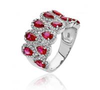 Silver & Co Multi Halo Pear Shape Red White Cubic Zirconia Ring - Size K - Sterling Silver / Rhodium Plated