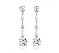 Silver & Co Multipear Large Cushion Cubic Zirconia Drop Earrings - Sterling Silver / Rhodium Plated