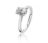 Silver & Co Oval Cubic Zirconia Ring with Four Claw Setting - Size L - Sterling Silver / Rhodium Plated