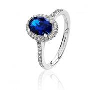 Silver & Co Oval Halo Ring with Blue Cubic Zirconia - 925 - Size M - Sterling Silver / Rhodium Plated