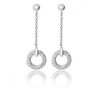 Silver & Co Pave Circular Cubic Zirconia Drop Earrings SEG0069CZ - Sterling Silver / Rhodium Plated