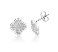 Silver & Co Pave Set Clover Shape Cubic Zirconia Earrings - Sterling Silver / Rhodium Plated
