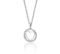 Silver & Co Plain Heart Round Halo Style Cubic Zirconia Chain - Sterling Silver / Rhodium Plated