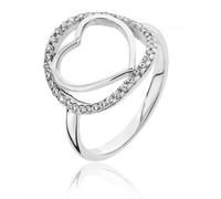 Silver & Co Plain Heart Within Round Halo Style Cubic Zirconia - Size J - Sterling Silver / Rhodium Plated