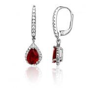 Silver & Co Red Pear Shape White Cubic Zirconia Drop Earrings - Sterling Silver / Rhodium Plated