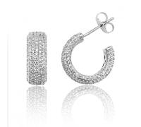 Silver & Co Seven Row Pave 3/4 Hoop Cubic Zirconia Stud Earrings - Sterling Silver / Rhodium Plated