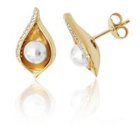Silver & Co Shell Design Pearl CZ Stud Earrings 925 Silver 18K - Sterling Silver / Gold Plated