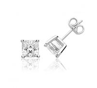 Silver & Co Single Stone Cushion Cut Earrings SEG0098 - Modern - Sterling Silver / Rhodium Plated / Zirconia