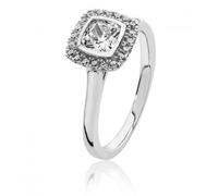 Silver & Co Small Bezel Set Cushion Halo Style Cubic Zirconia - Size L - Sterling Silver / Rhodium Plated