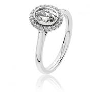 Silver & Co Small Bezel Set Oval Shape Halo Style Cubic Zirconia - Size N - Sterling Silver / Rhodium Plated