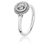 Silver & Co Small Bezel Set Round Halo Style Cubic Zirconia Ring - Size J - Sterling Silver / Rhodium Plated