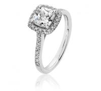 Silver & Co Small Claw Set Cushion Halo Style Cubic Zirconia - Size K - Sterling Silver / Rhodium Plated