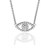Silver & Co Small Open Evil Eye Pendant with Cubic Zirconia - Sterling Silver / Rhodium Plated