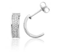 Silver & Co Three Row Pave 1/2 Hoop CZ Stud Earrings SEG0034CZ - - Sterling Silver / Rhodium Plated