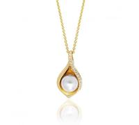 Silver & Co Yellow Plated Shell Design Pearl CZ Chain Pendant - Sterling Silver / Gold Plated