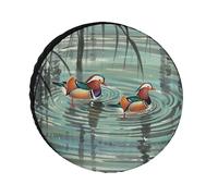 Silver-Coated Oxford Tire Covers Chinese Style Mandarin Ducks Printed for 24-36 Inch Tires, Waterproof UV Protection, Universal Fit for Truck RV SUV Trailer (Unique Patterns)