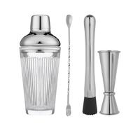 Silver Cocktail Shaker Set - Includes Measuring Jigger, Mixing Spoon, and Muddler with 17oz Glass Martini Shaker Bottle Stainless Steel Bar Tools, Home Bar Accessories Drink Mixer, Barware Gift Set