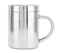 Silver Coffee Cup Mug with Lid and Comfortable Handle, 304 Stainless Steel Tea Cup, Reusable, Long Lasting Water Cup, Multipurpose Metal Cup for Coffee, Milk, Tea, Mirror Fishining Surface(300ml)