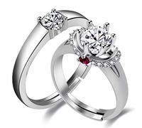 Silver Color Cubic Zirconia Stone 1 Pair Couple Wedding Engagement Ring Set for Women and Men, 2 Pieces Promise Ring for Girlfriend and Boyfriend LB024