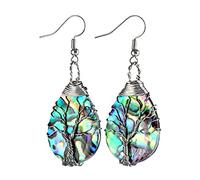 Silver Color Plated Wire Wrap Tree of Life Water Drop Natural Abalone Shell Earring for Women Jewelry Earrings