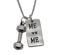 Silver Colour Dumbbell Set Me vs Me Pendant Necklace Weightlifter Weights Gym Fitness v1