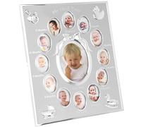 Silver Colour 'My First Year' Baby Multi-Photo Frame holds 13 Photos - My First Year Baby Beautiful Multi-Photo Picture Frame - 13 Photos Frame Perfect First Birthday Accessories for Baby's Birthday