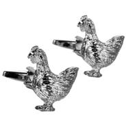 Silver Colour Pair of Chicken Cufflinks Builder Farmer Chickens Pheasent Rooster Farm