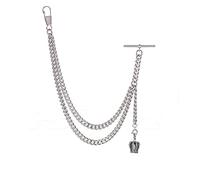 Silver Colour Single Albert Pocket Watch Chain With Crown Pendant 004-S (8")