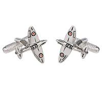 Silver Colour Spitfire War Aircraft Cufflinks - Supplied in Onyx Art Box(Size: One Size)