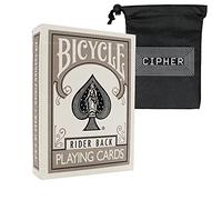 Silver Coloured Bicycle Playing Cards - Classic Rider Back Design- Includes Cipher Playing Cards Bag