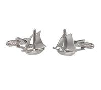 Silver Coloured Sailing Yacht Cufflinks Presented in Onyx Art Gift Box(Size: One Size)