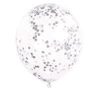 Silver Confetti Clear Latex Balloons (30cm) Pack of 6 - Transparent Premium Latex, Perfect for Parties & Celebrations