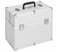 Silver Cosmetic Case, Portable Aluminium Vanity Case, Durable Travel Beauty Case with Lock and Extendable Compartments, 22 x 30 x 21 cm, Silver 2, 1, Vintage