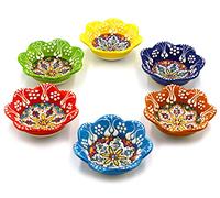 Silver Craft 6pcs Hand Painted Decorative Turkish Ceramic Snack Bowls - Handmade Tiny Ceramic Bowl Pinch Multicolor Small Serving Bowls - Best Gift Set