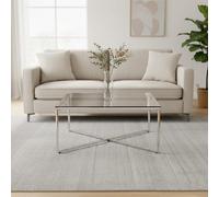Silver Cross Base Coffee Table with Clear Tempered Glass Top, Allure