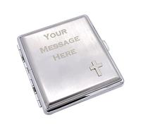 Silver Cross Christian Design Personalised Engraved Brushed Stainless Steel King Size Cigarette Case
