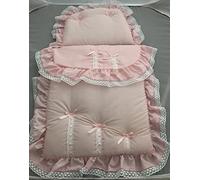 Silver Cross Dolls Pram Bedding Set + Mattress for Coach Built Pram Oberon Chatsworth (Pink with Ribbon Design)