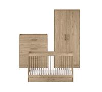 Silver Cross - Geneva 3-piece set - Cot Bed & Dresser With Intergrated Changing Top & Full Size Kids Wardrobe - Nursery Furniture - Natural Oak Finish