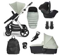 Silver Cross Tide 3-in-1 Dream Travel System + Free Accessories Pack Bundle, Sage on Silver