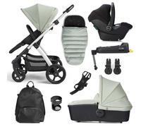 Silver Cross Tide 3-in-1 Dream Travel System + Free Accessories Pack Bundle, Sage on Silver
