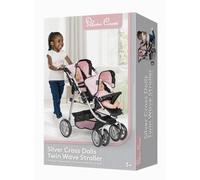 Silver Cross Twin Wave Dolls Stroller, Pink and Black Double Pushchair with Silver Frame, Age 3+, 67L x 46W x 73H cm